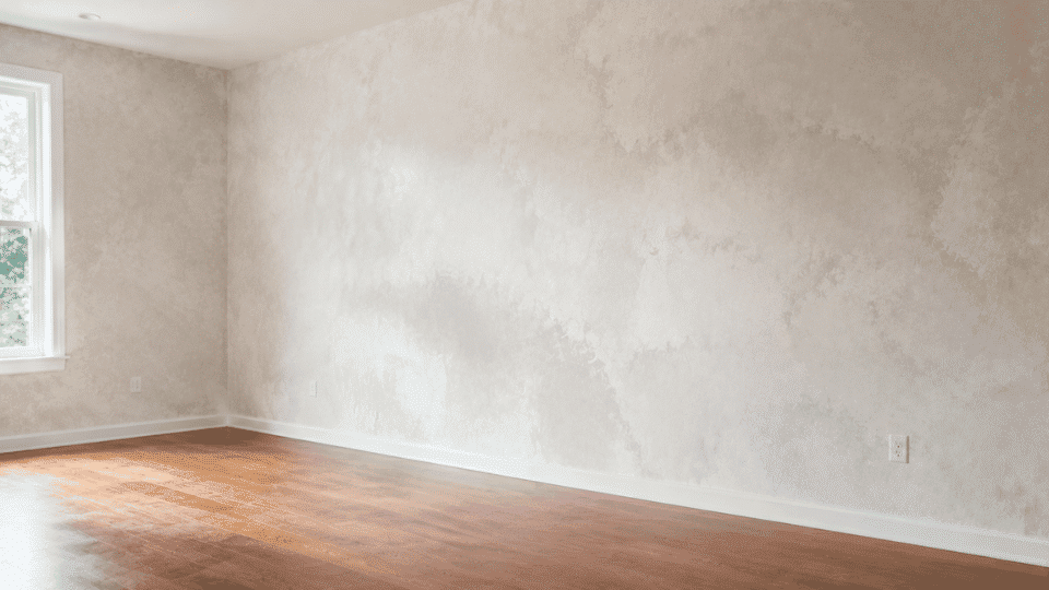A fleshly limewashed wall in a room