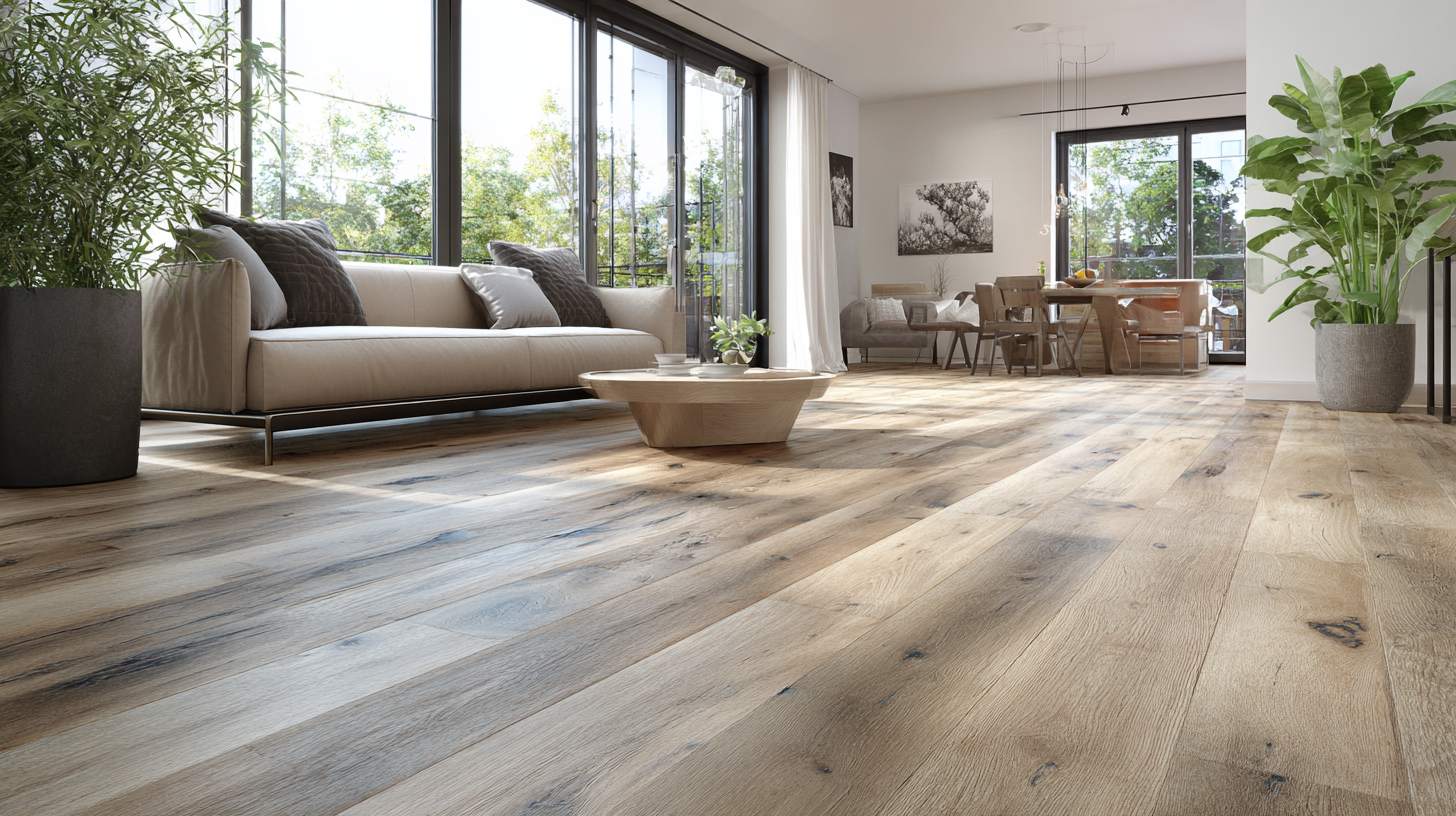 Laminate flooring with light oak tone and detailed wood grain in a modern living room