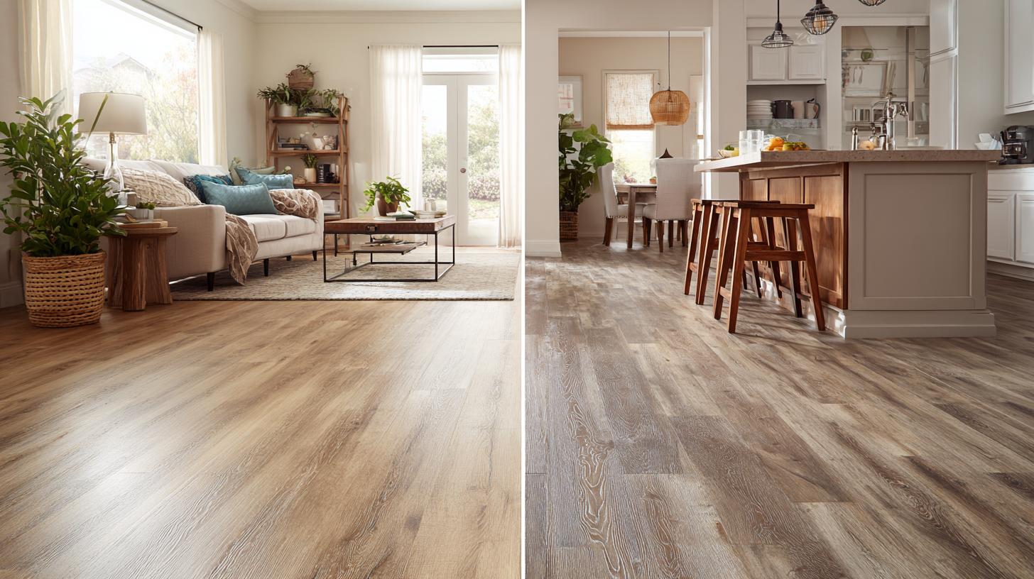 Laminate vs LVP flooring comparison showing texture and finish differences