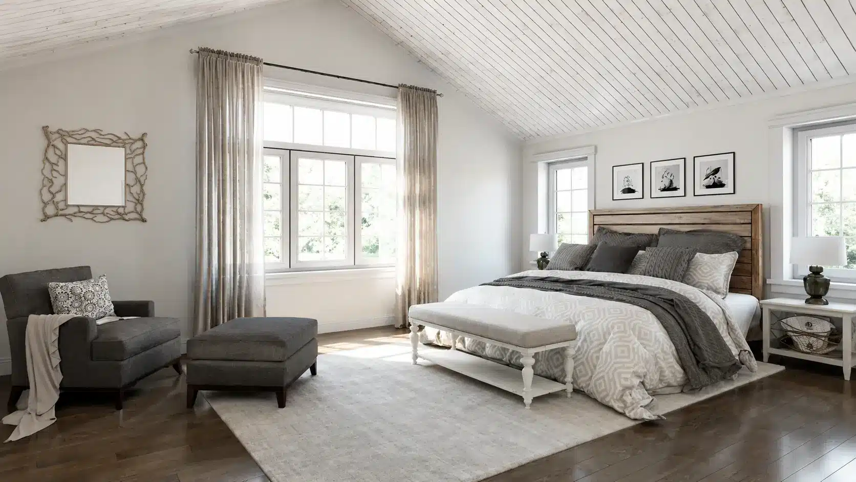Repose Gray SW 7015 paint in bedroom