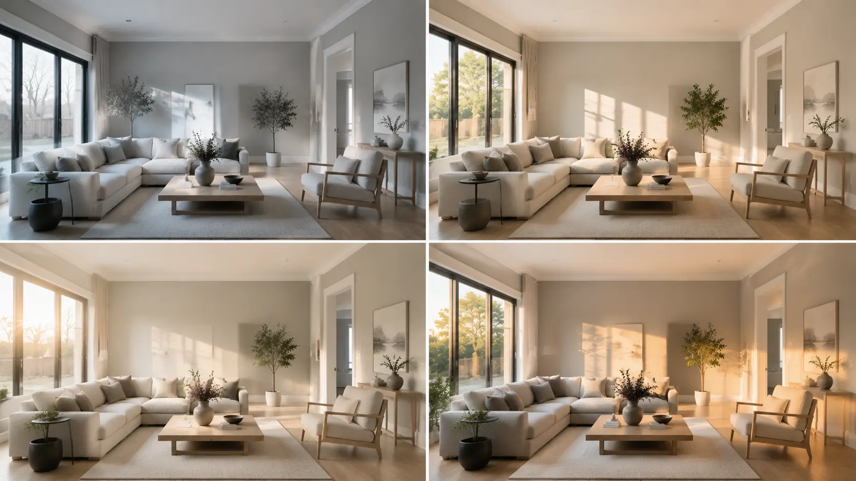 Repose Gray walls in different lighting conditions
