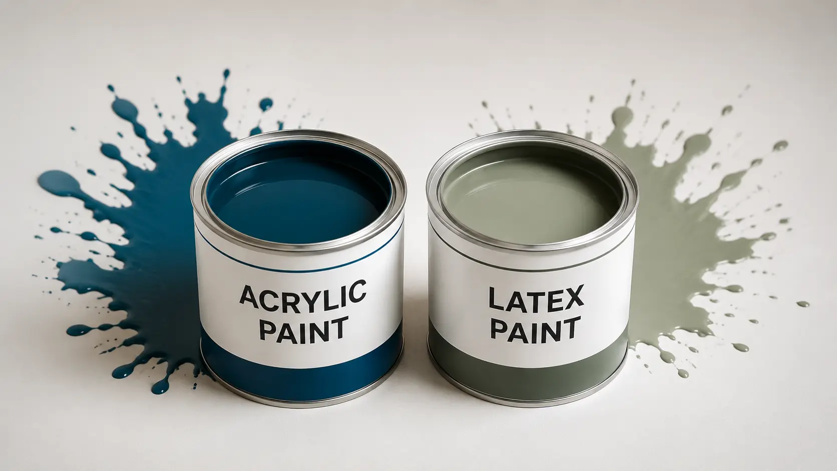 Side-by-side paint cans representing acrylic and latex paint