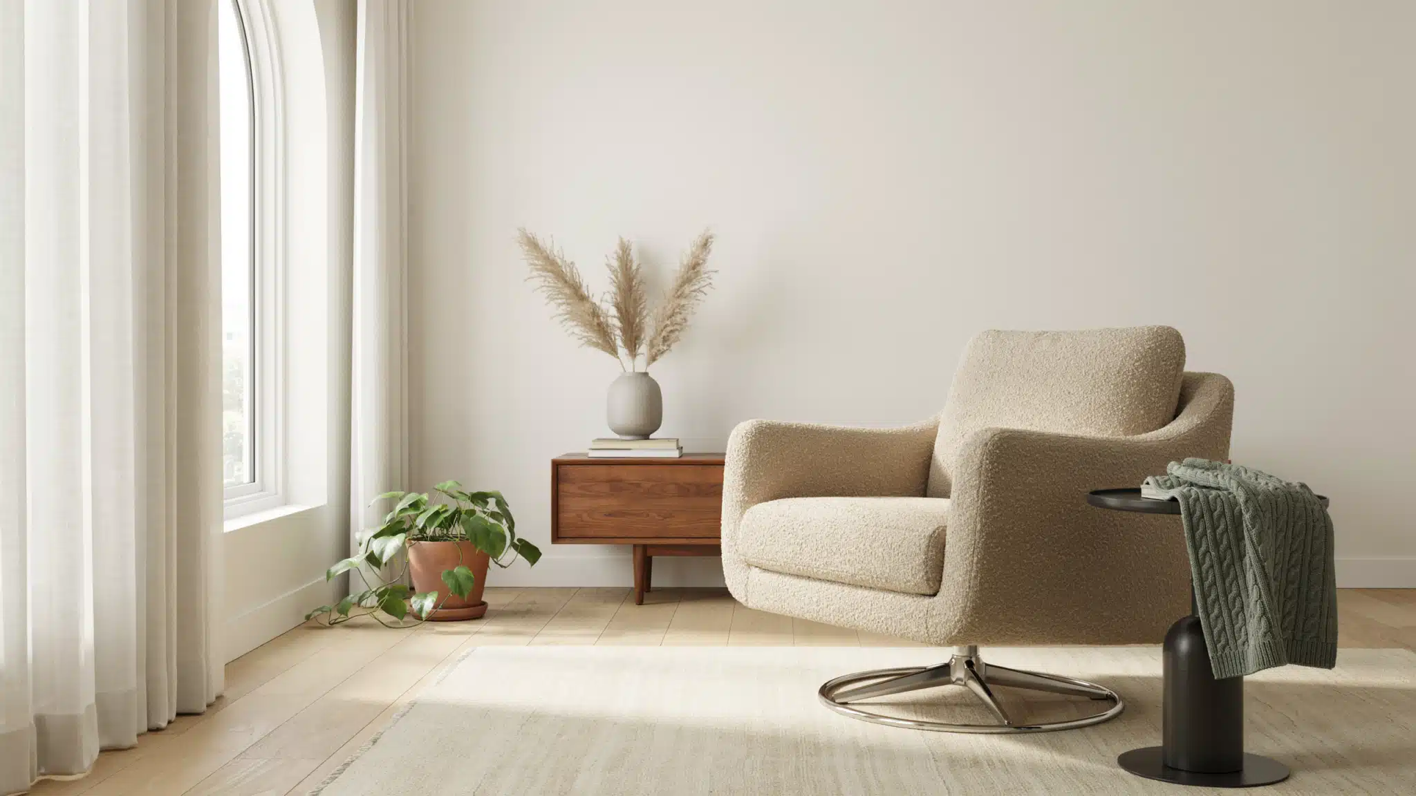 Swivel recliner chair with 360 degree rotating base in modern room showing flexible seating position.