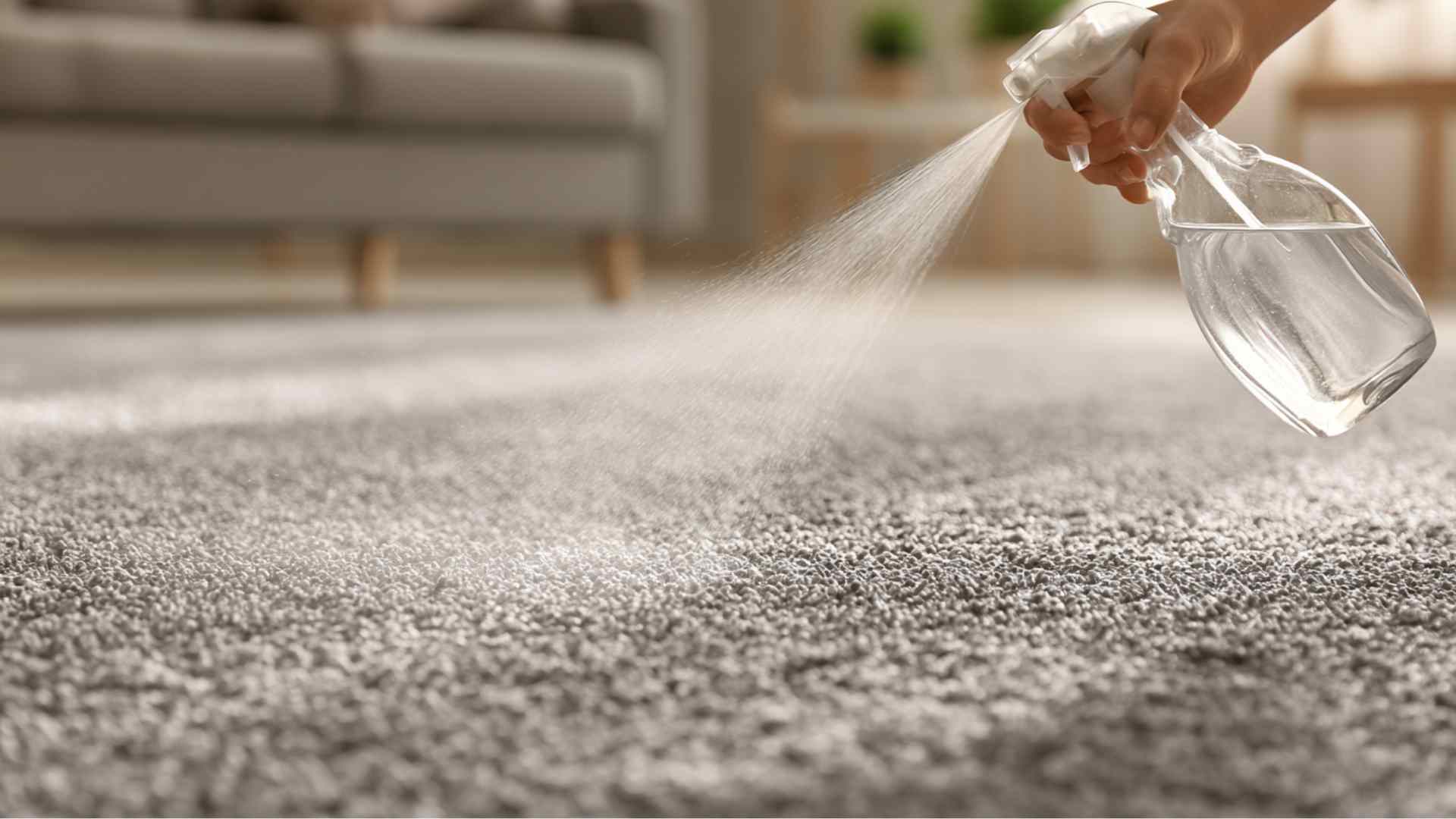 Light spray of vinegar and dish soap solution on carpet removing fresh food and drink stains gently and effectively