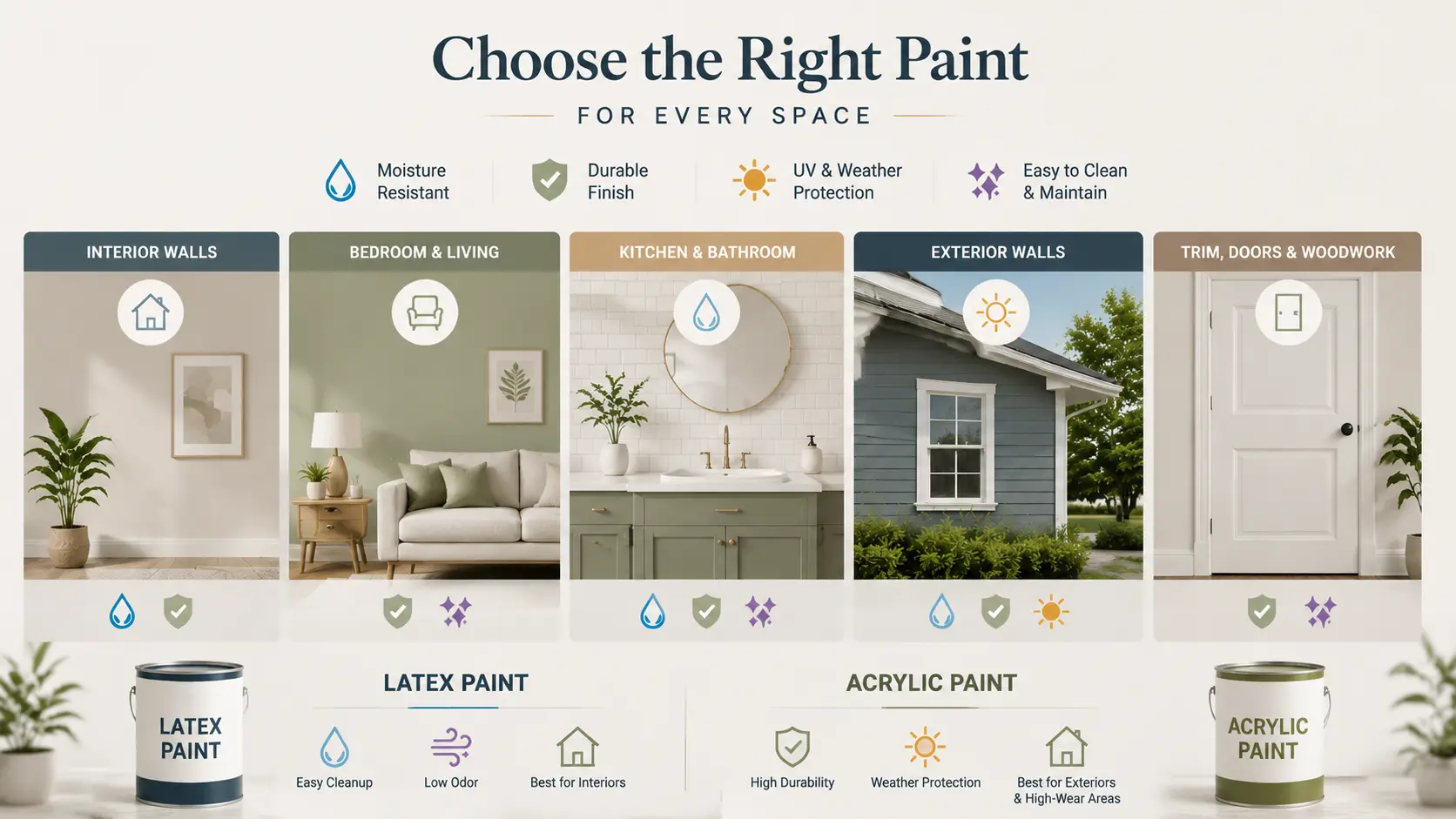 where to use acrylic and latex paint in different home areas